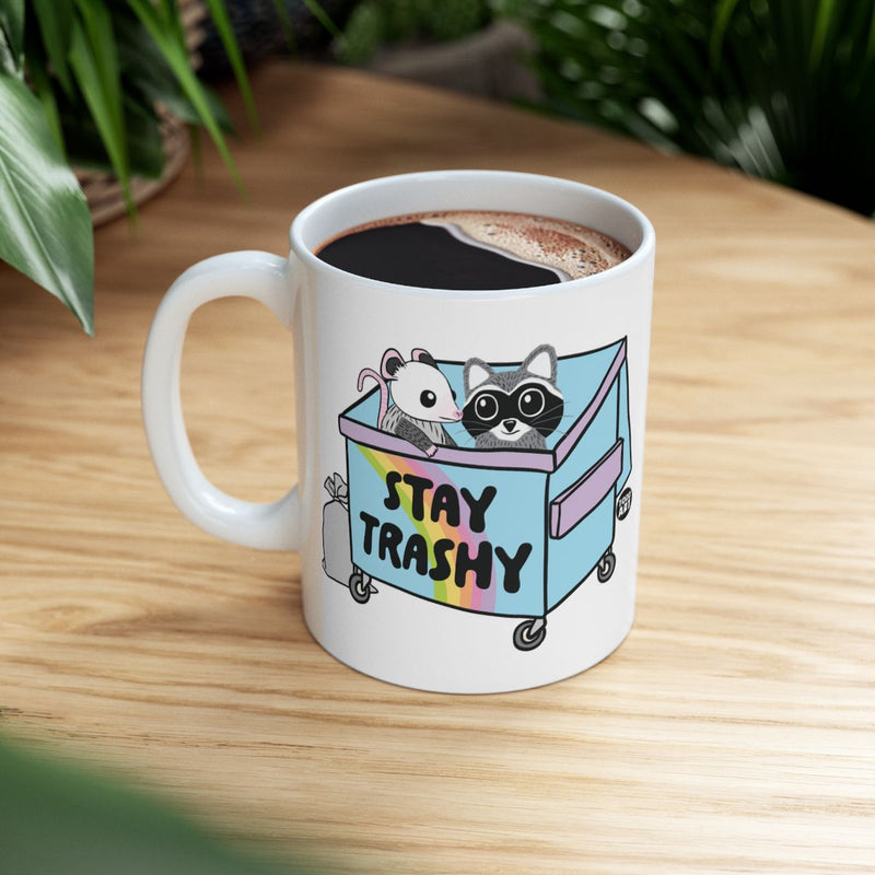 Load image into Gallery viewer, Stay Trashy Ceramic Mug with Cute Racoon and Opossum
