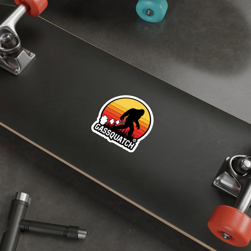 Load image into Gallery viewer, Gassquatch Sticker with Silhouette and Sunset Scene
