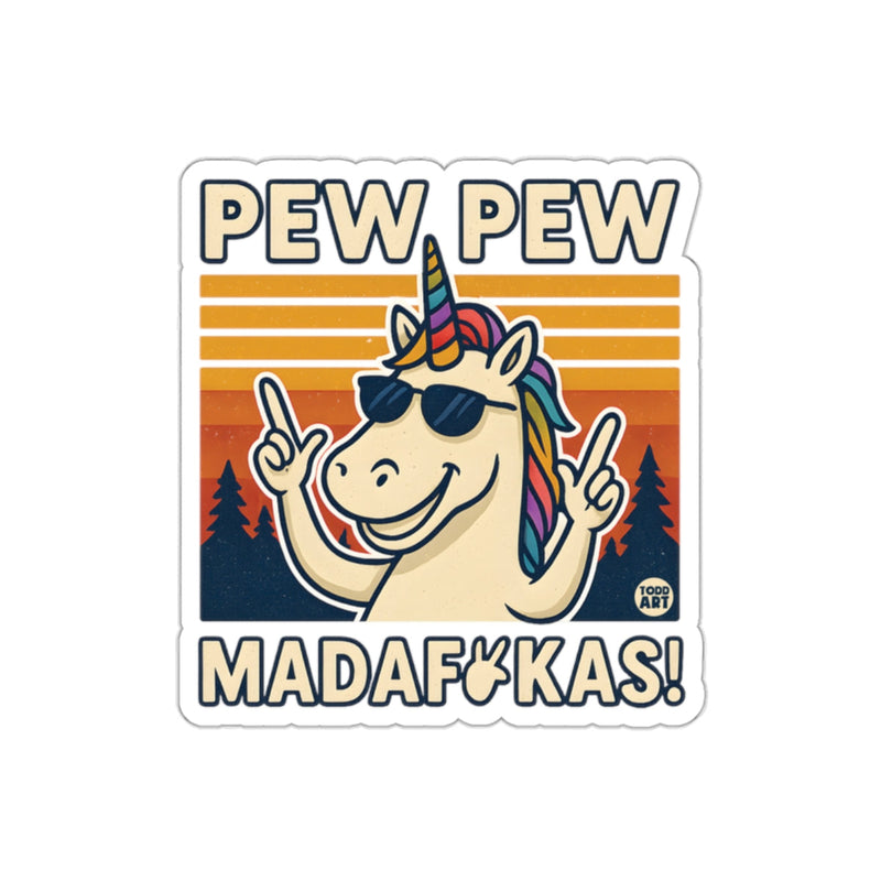 Load image into Gallery viewer, Pew Pew Madaf**kas Unicorn Sticker
