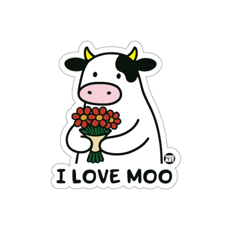 Load image into Gallery viewer, I Love Moo Adorable Cow Holding Bouquet Sticker
