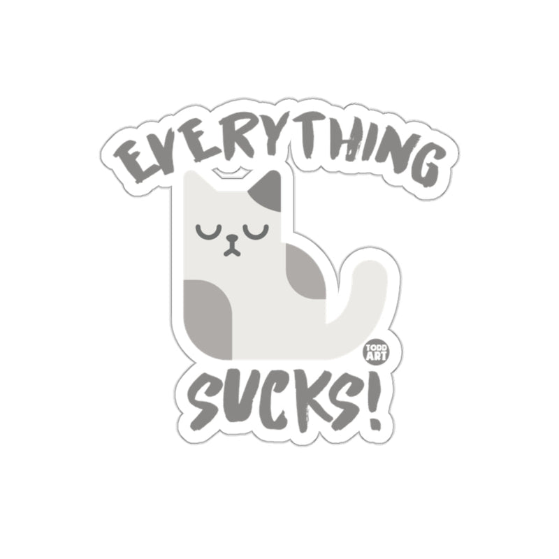 Load image into Gallery viewer, Everything Sucks Sleepy Cat Sticker Fun Art Decal
