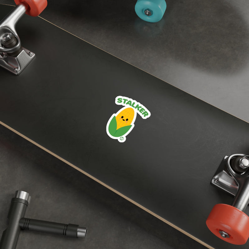 Load image into Gallery viewer, Stalker Corn Character Sticker on Skateboard Deck
