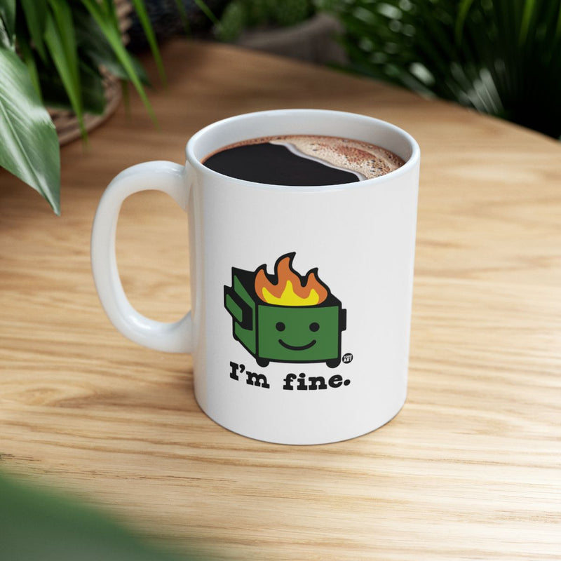 Load image into Gallery viewer, I'm Fine Cute Green Box with Fire Image Mug
