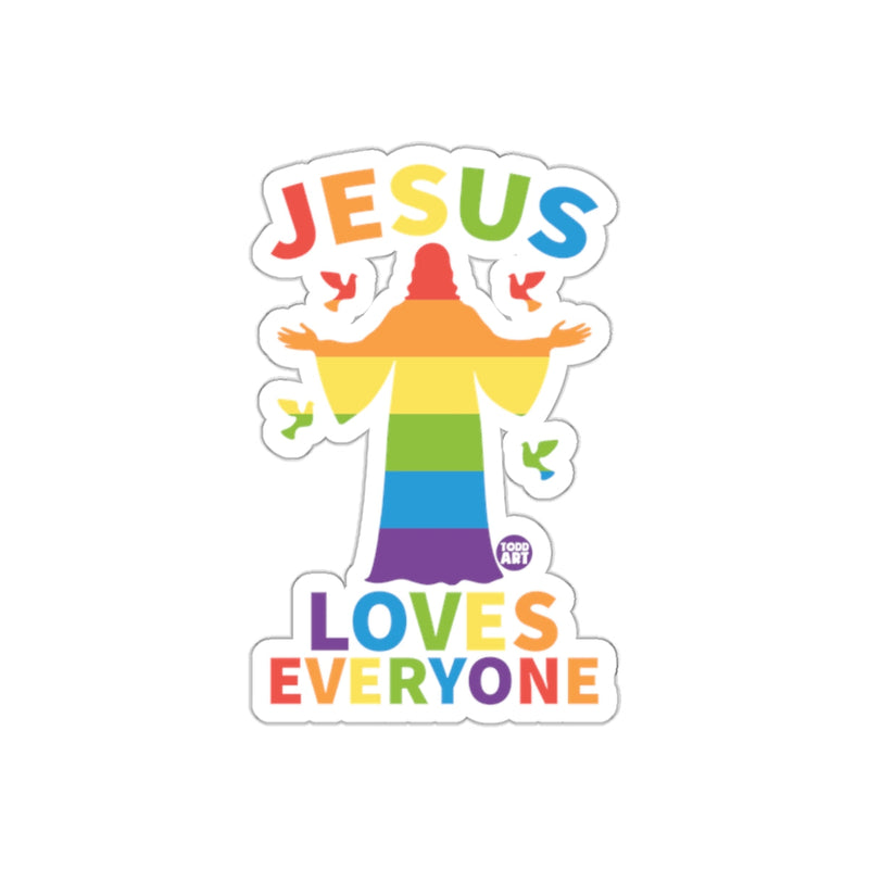 Load image into Gallery viewer, Jesus Loves Everyone Rainbow Sticker Design
