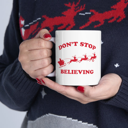 Don't Stop Believing Santa Mug