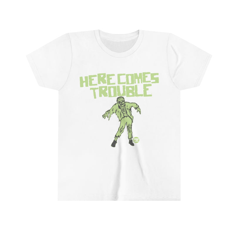 Load image into Gallery viewer, Here Comes Trouble Zombie Youth Short Sleeve Tee
