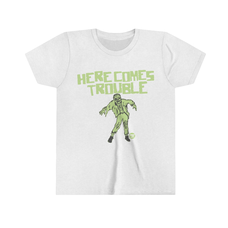 Load image into Gallery viewer, Here Comes Trouble Zombie Youth Short Sleeve Tee
