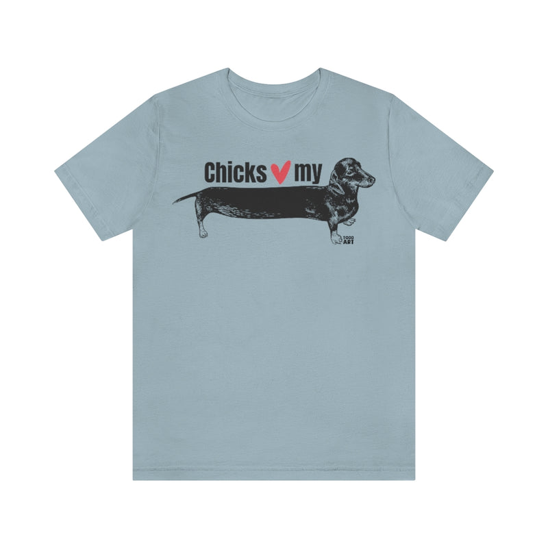 Load image into Gallery viewer, Chicks Love My Weiner Dog Unisex Tee
