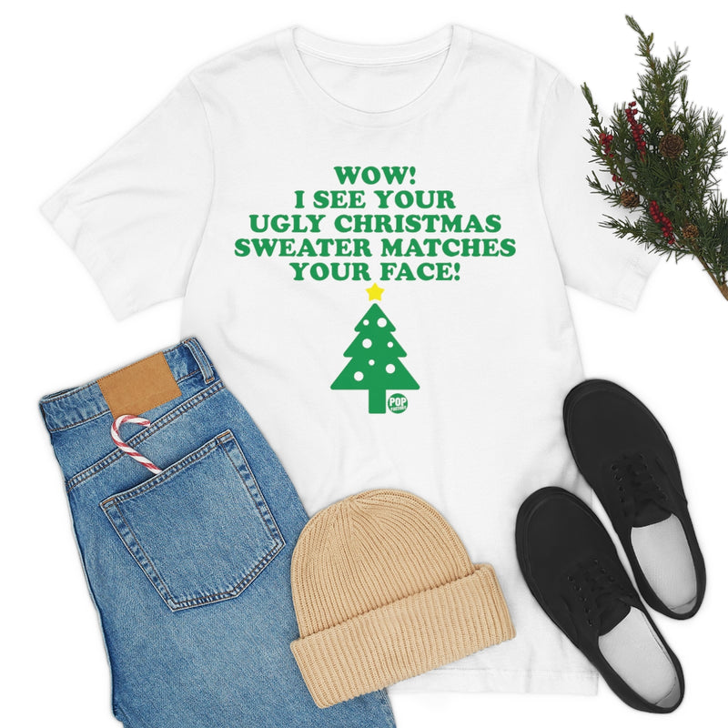 Load image into Gallery viewer, Ugly Xmas Sweater Matches Face Unisex Tee
