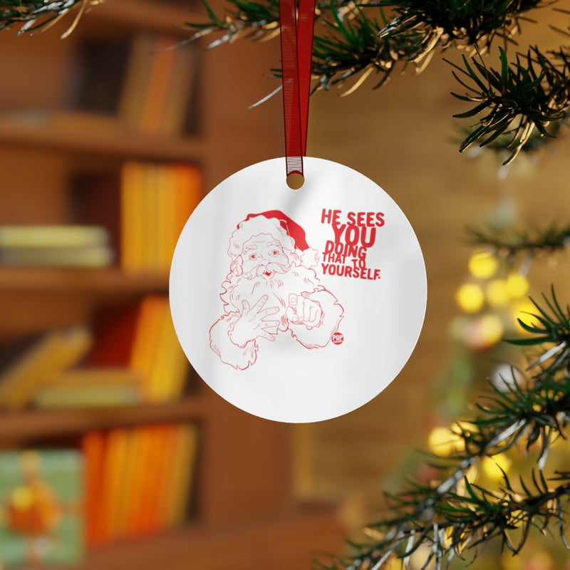 Load image into Gallery viewer, Santa Sees You Jerking Off Ornament
