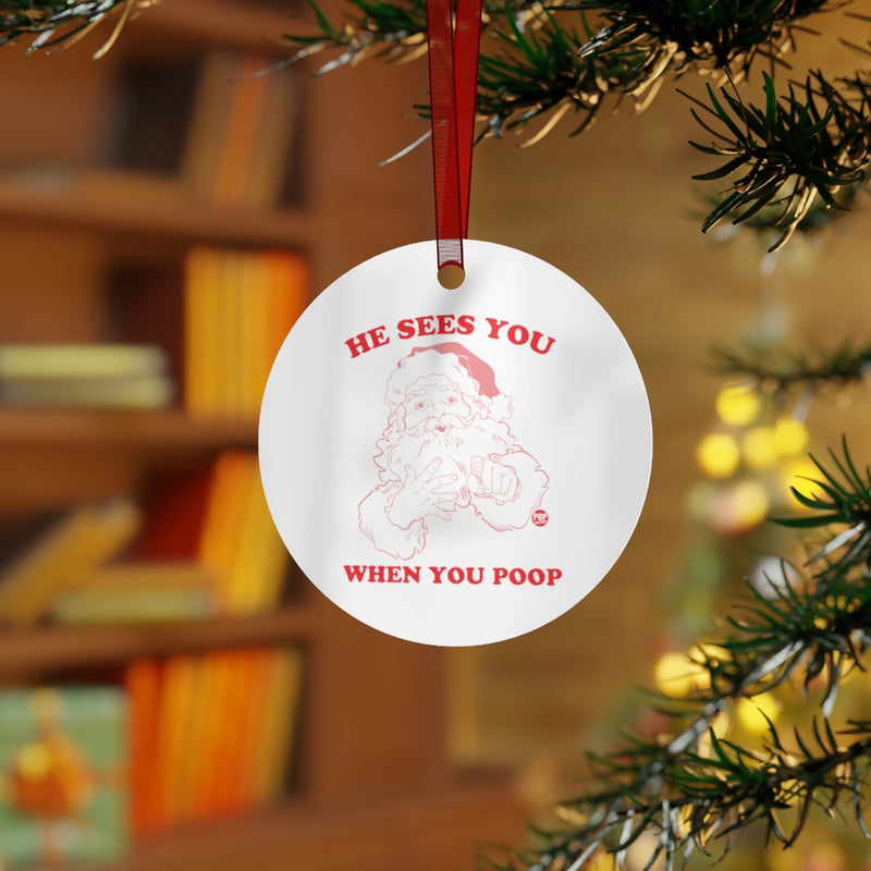 Load image into Gallery viewer, He Sees You When Poop Santa Ornament
